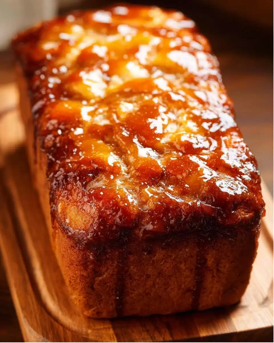Slices of Amish Apple Fritter Bread topped with glaze and cinnamon