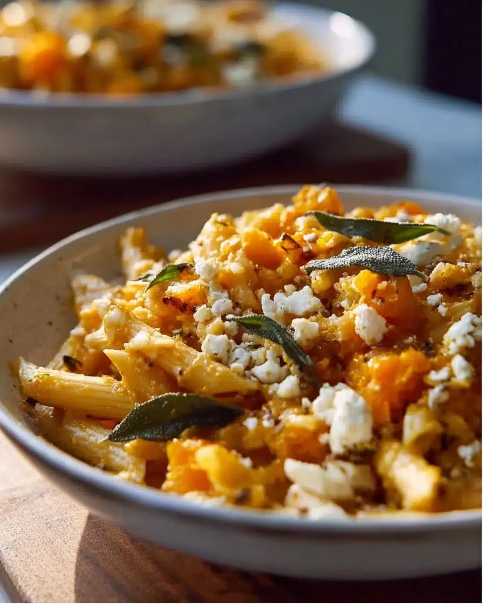 Baked Feta and Butternut Squash Pasta with Sage and Garlic dish