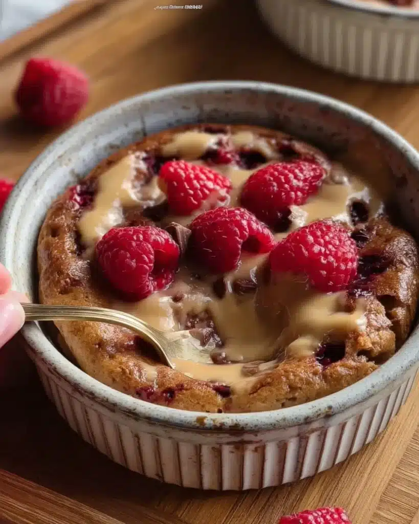 Baked protein pancake bowls topped with fresh fruits and nuts
