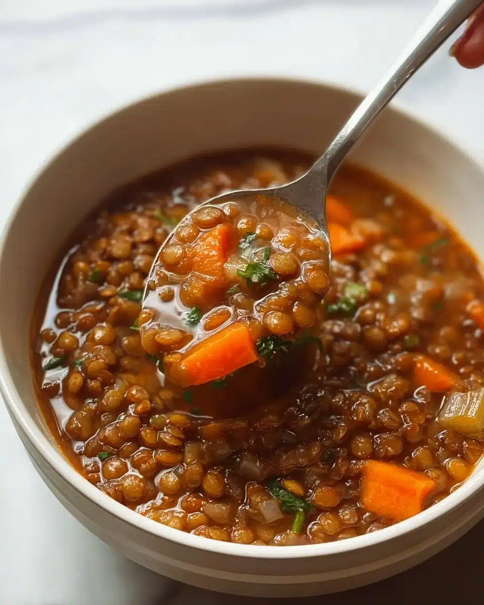 Classic Lentil Soup 1 A hearty bowl of classic lentil soup with vegetables and spices