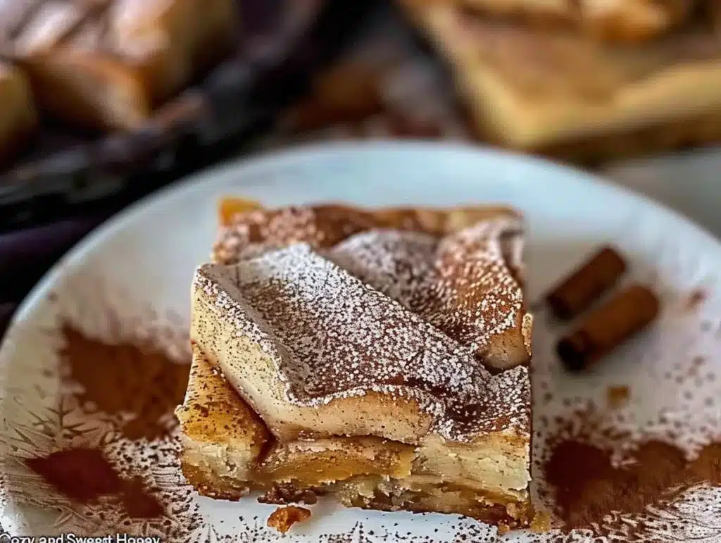 Delicious cinnamon sugar blondies topped with honey in a cozy dessert setting.