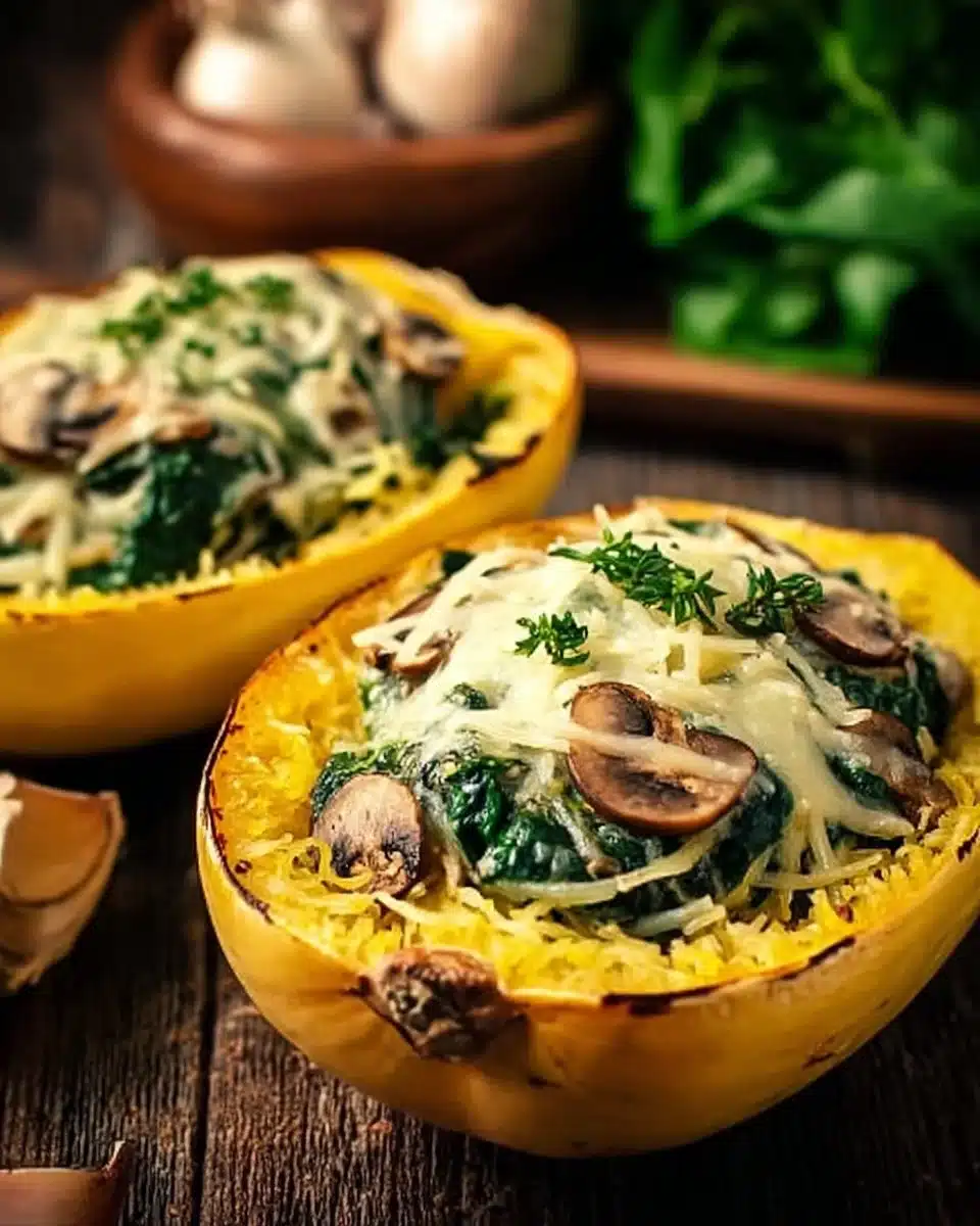 Creamy Spinach and Mushroom Stuffed Spaghetti Squash: An Incredible Ultimate Recipe with 7 Steps 1 Creamy spinach and mushroom stuffed spaghetti squash recipe