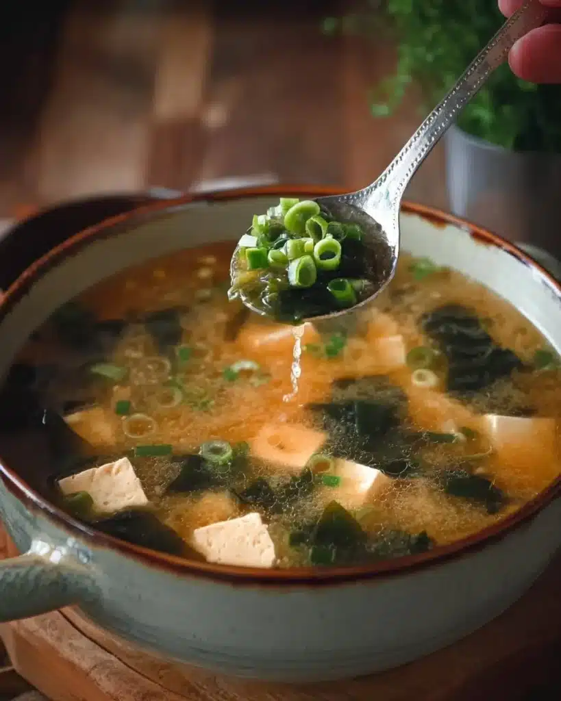Bowl of easy gluten-free miso soup with green onions and tofu