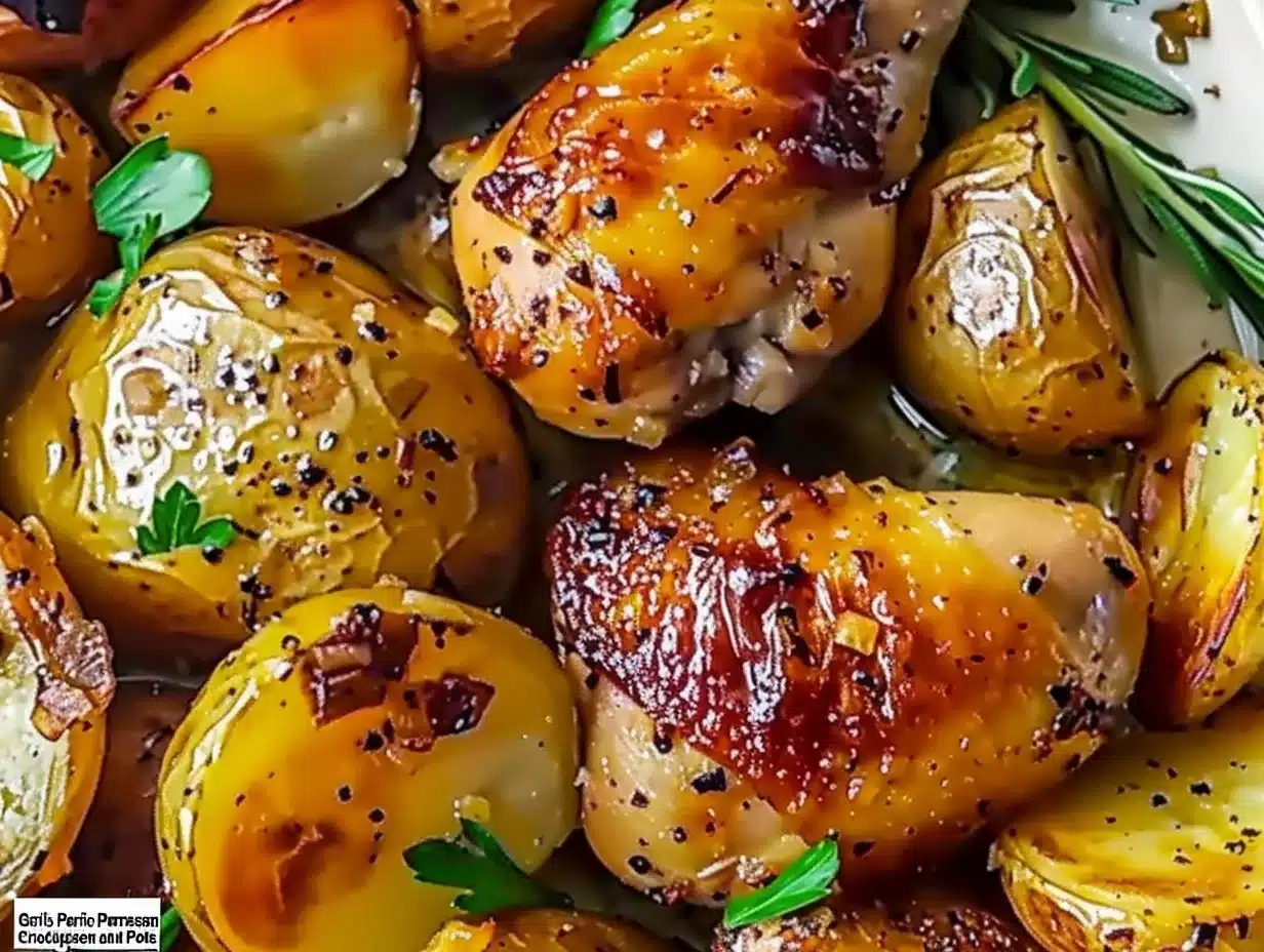 Garlic Parmesan Crockpot Chicken and Potatoes 1 Delicious Garlic Parmesan Chicken and Potatoes cooked in a crockpot