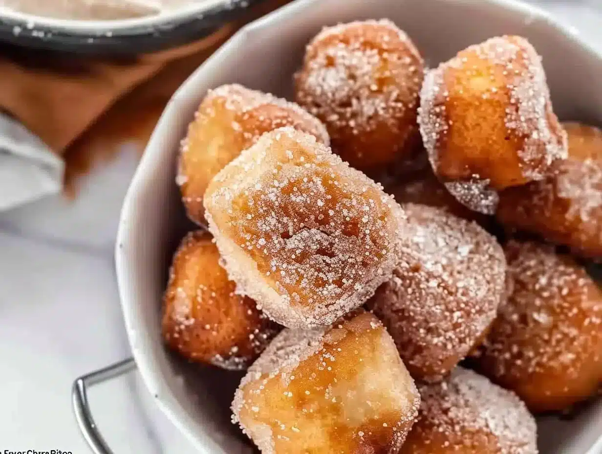 Healthy air fryer churro bites served on a plate, sprinkled with cinnamon sugar.