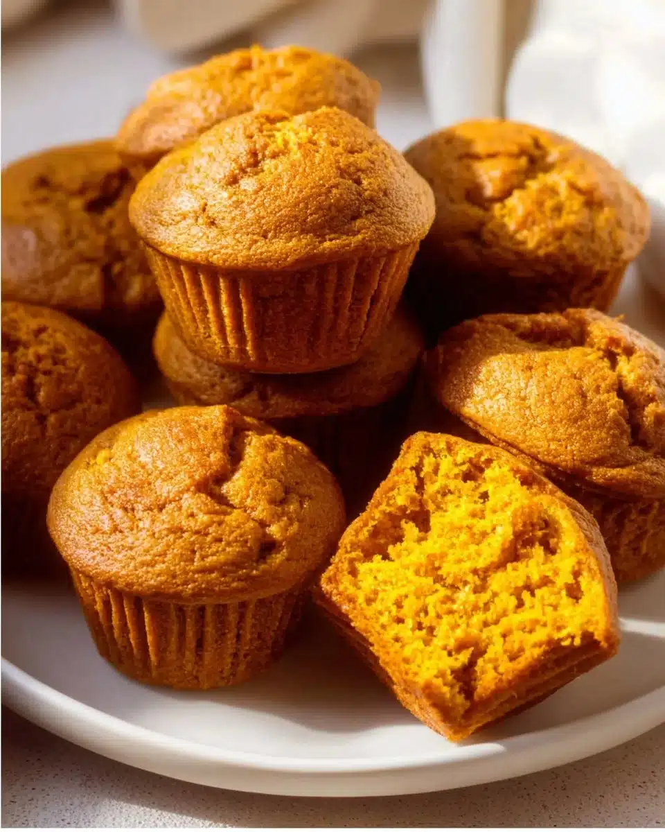 Healthy Greek yogurt pumpkin muffins, freshly baked and golden brown