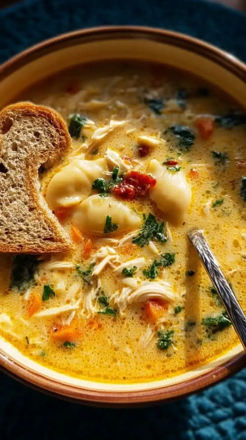 Bowl of Marry Me Chicken Soup, a comforting chicken soup recipe.