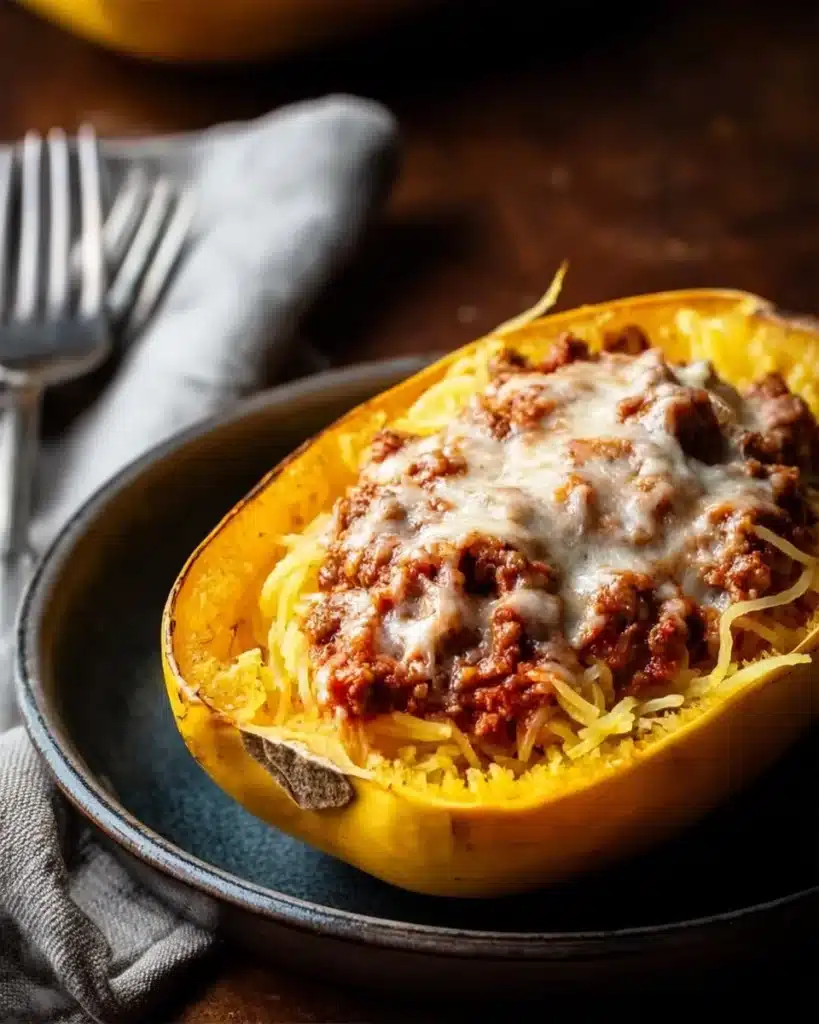 Bowl of Million Dollar Spaghetti Squash Pasta garnished with herbs