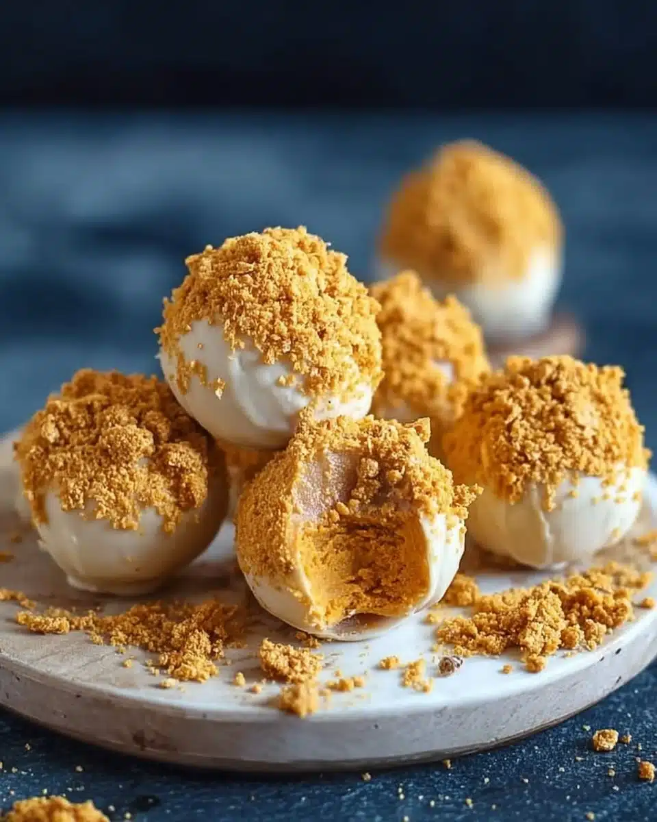 No Bake Pumpkin Cheesecake Balls 1 Delicious no bake pumpkin cheesecake balls dessert on a plate