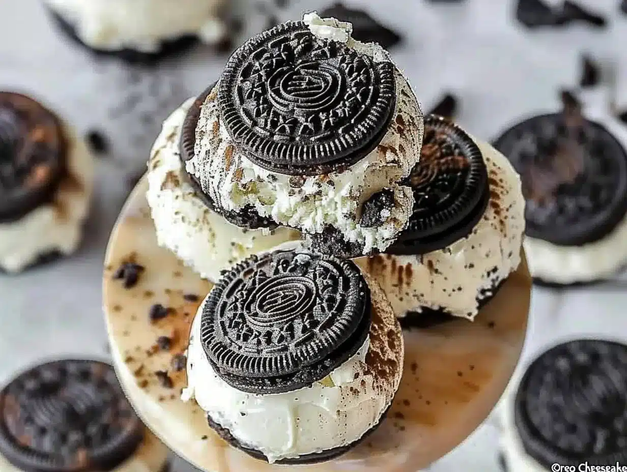 Oreo Cheesecake Bites 1 Delicious Oreo Cheesecake Bites in a serving tray