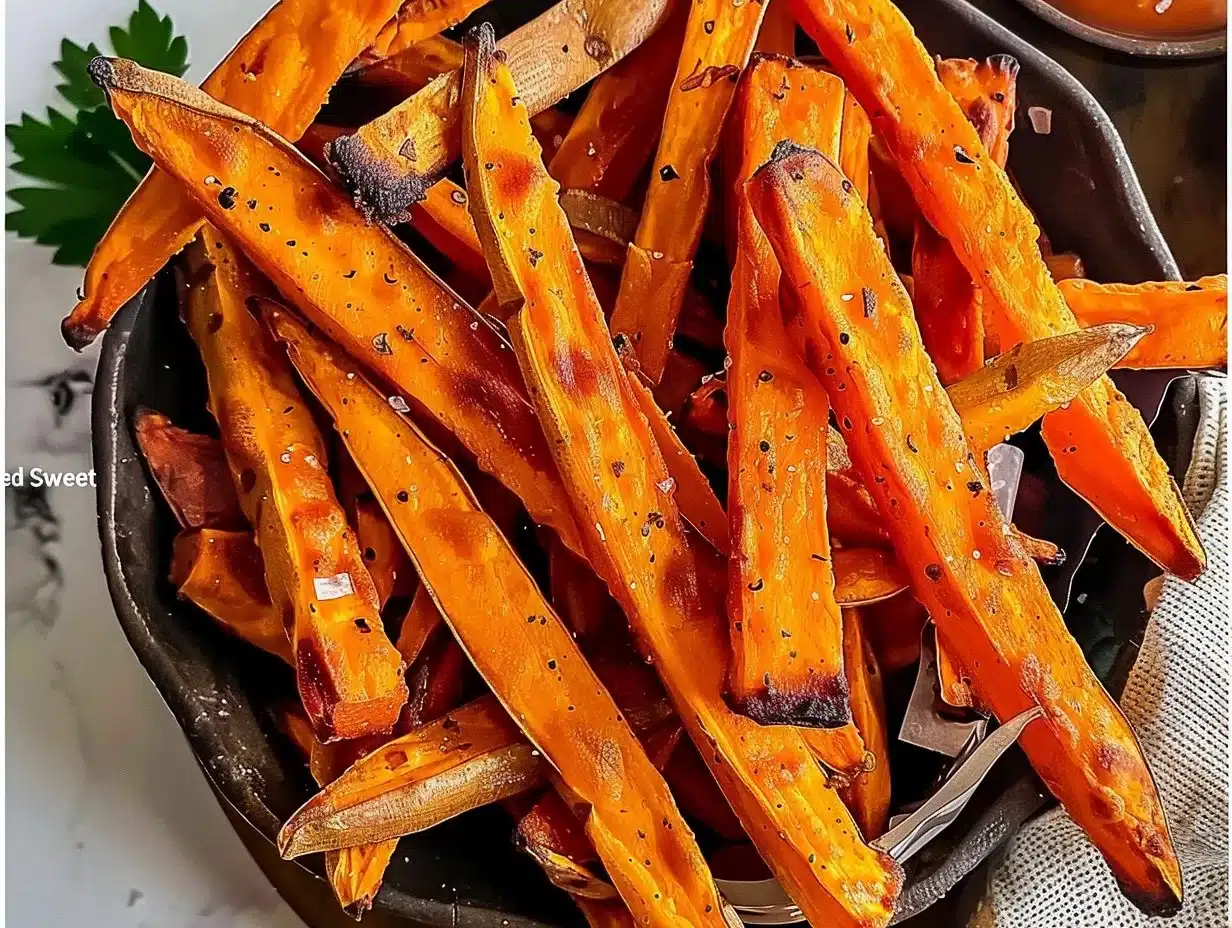 Delicious oven baked sweet potato fries served in a bowl