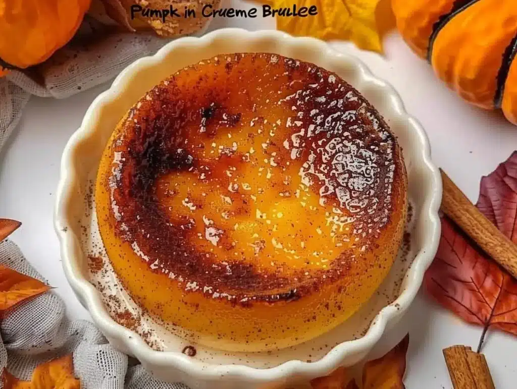 Delicious Pumpkin Spice Crème Brûlée topped with caramelized sugar crust