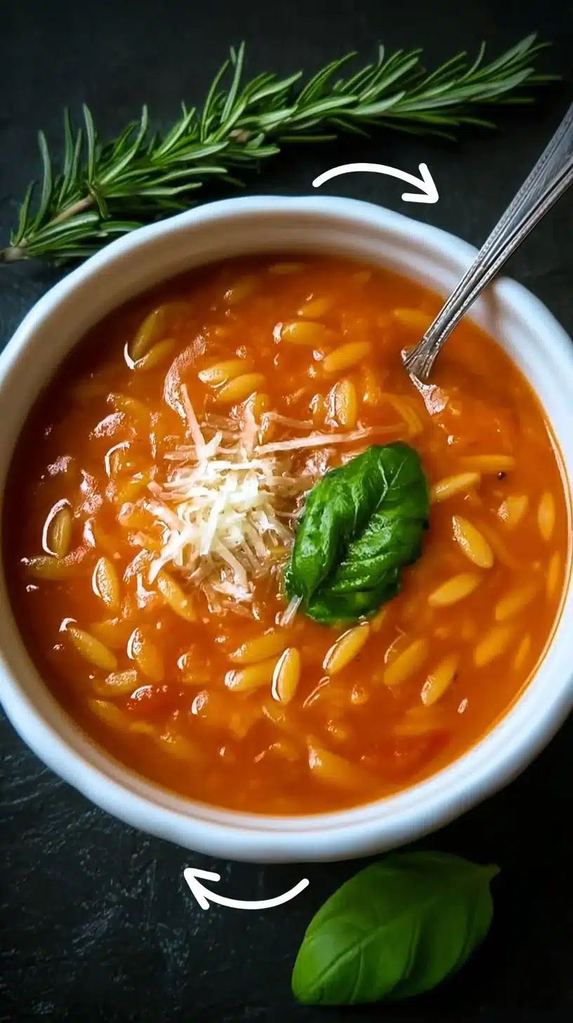 Quick Tomato Orzo Soup 1 Bowl of quick Tomato Orzo Soup with fresh ingredients