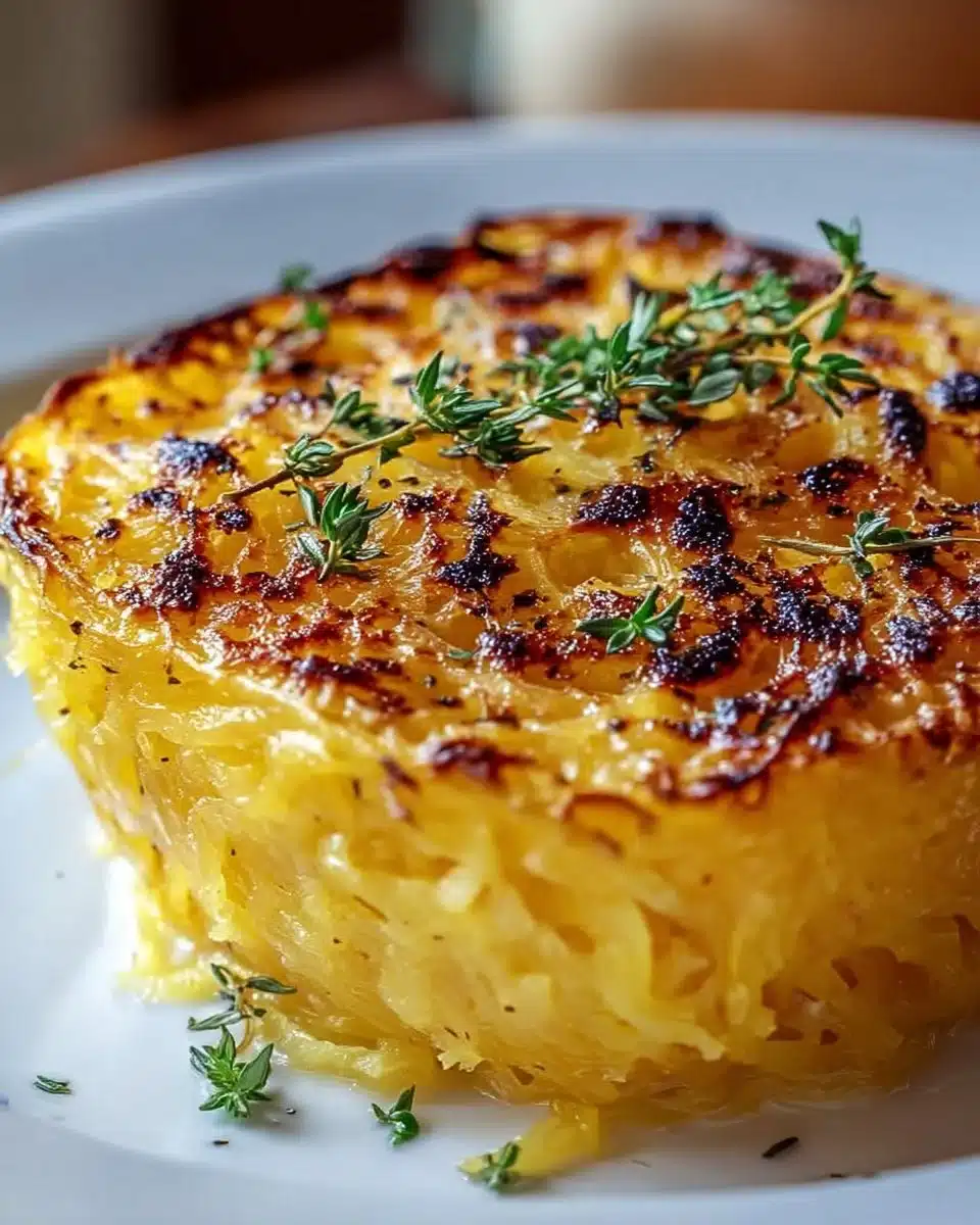 Delicious Spaghetti Squash Au Gratin dish topped with cheese and herbs