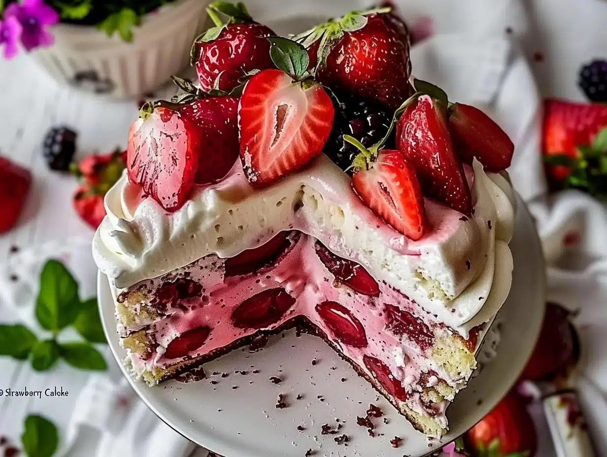 Strawberry Earthquake Cake 1 Delicious Strawberry Earthquake Cake with layers of strawberries and cream cheese