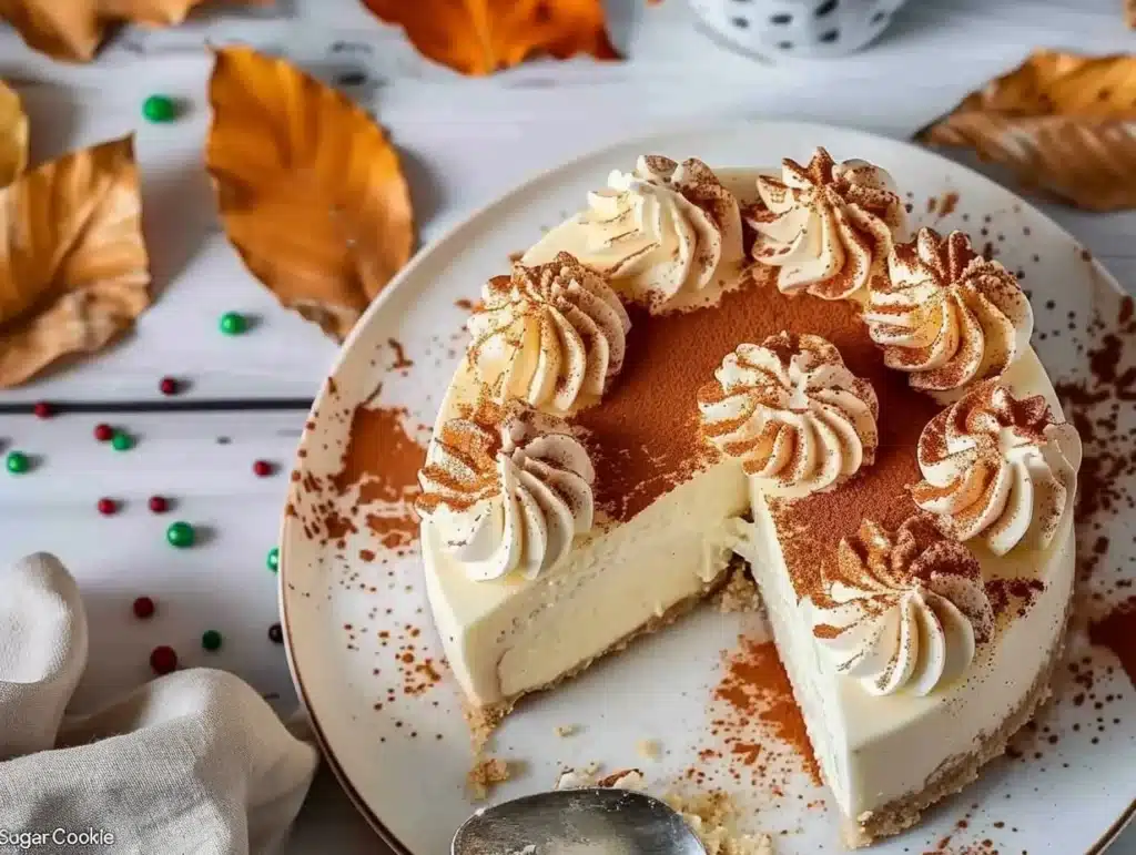 Delicious sugar cookie cheesecake topped with sprinkles and cookie crumbs