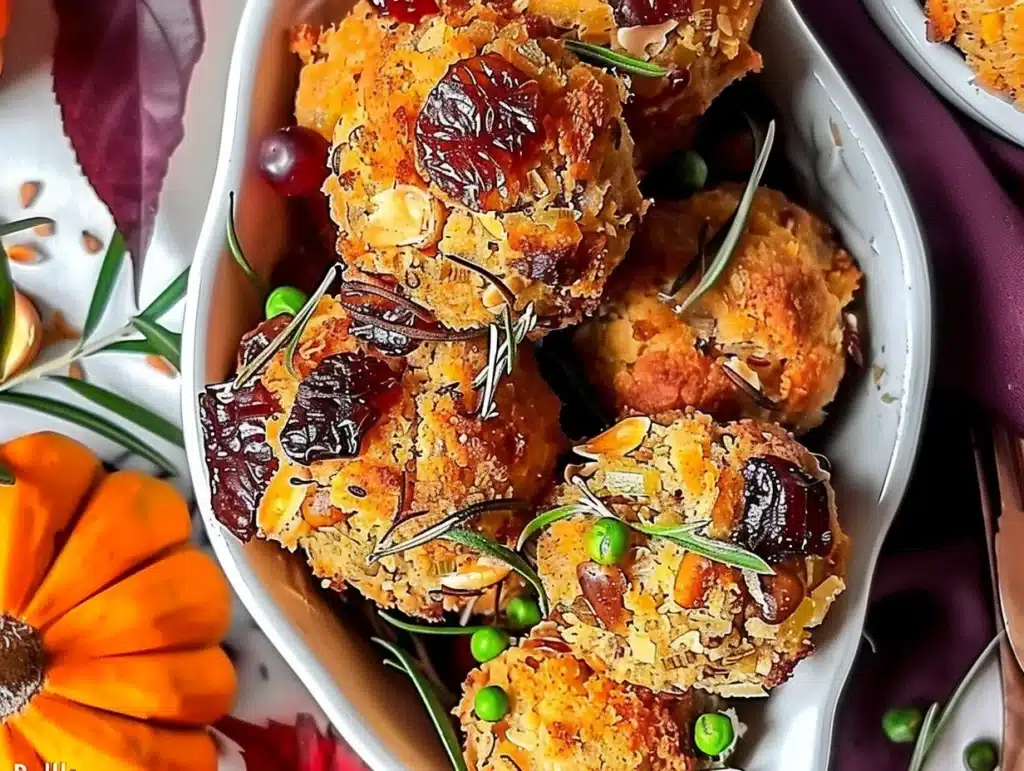 Delicious Thanksgiving stuffing balls ready to serve for the holiday feast