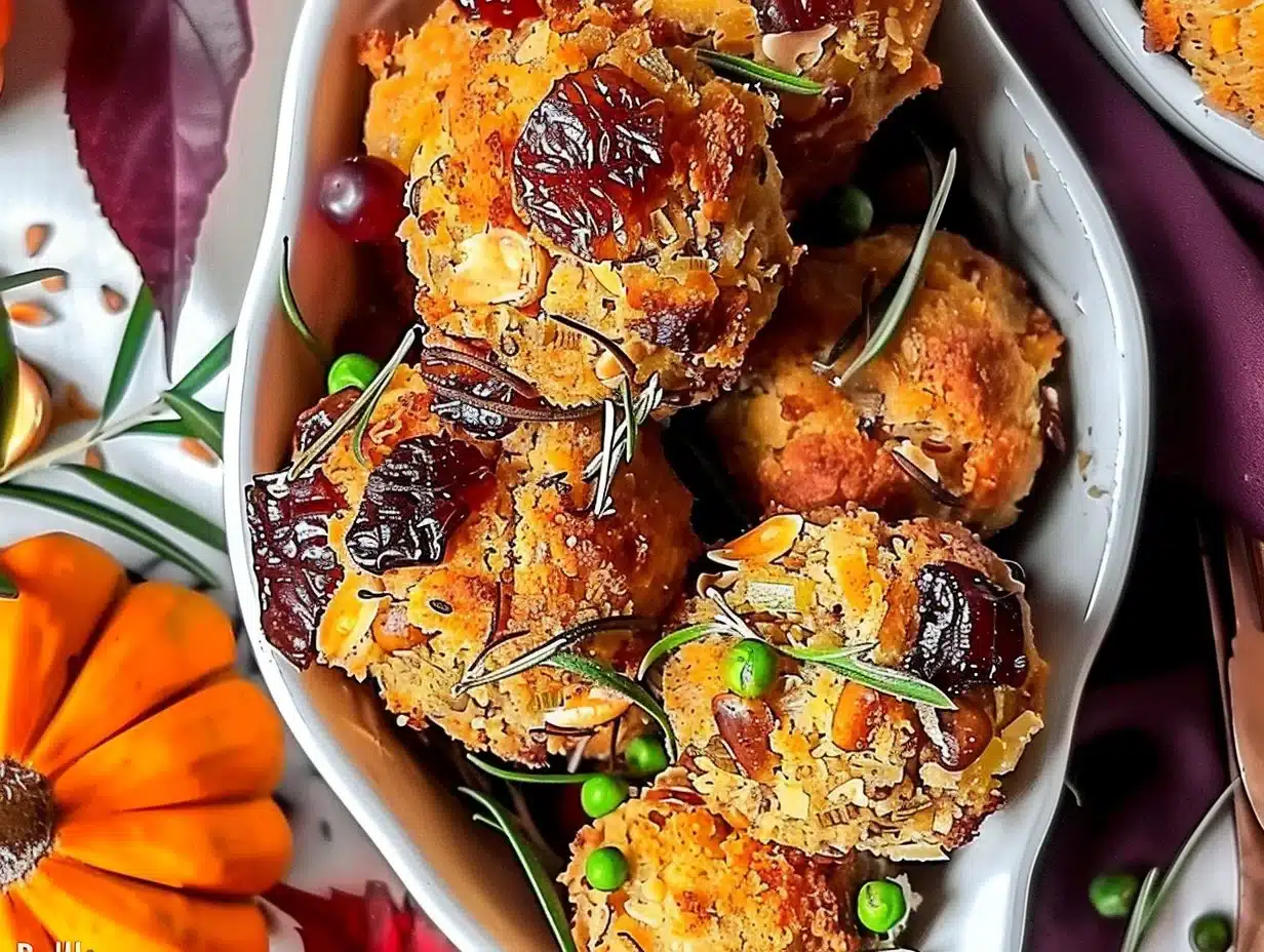 Delicious Thanksgiving stuffing balls ready to serve for the holiday feast