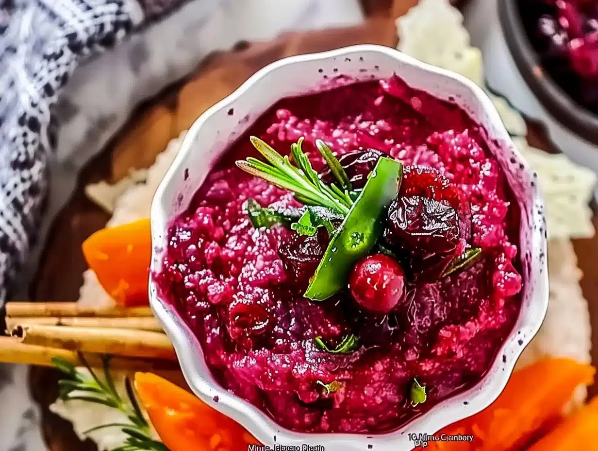 Delicious cranberry jalapeno dip served in a bowl with crackers.