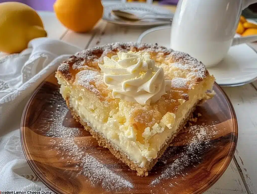 Delicious 4 Ingredient Lemon Cream Cheese Dump Cake served on a plate
