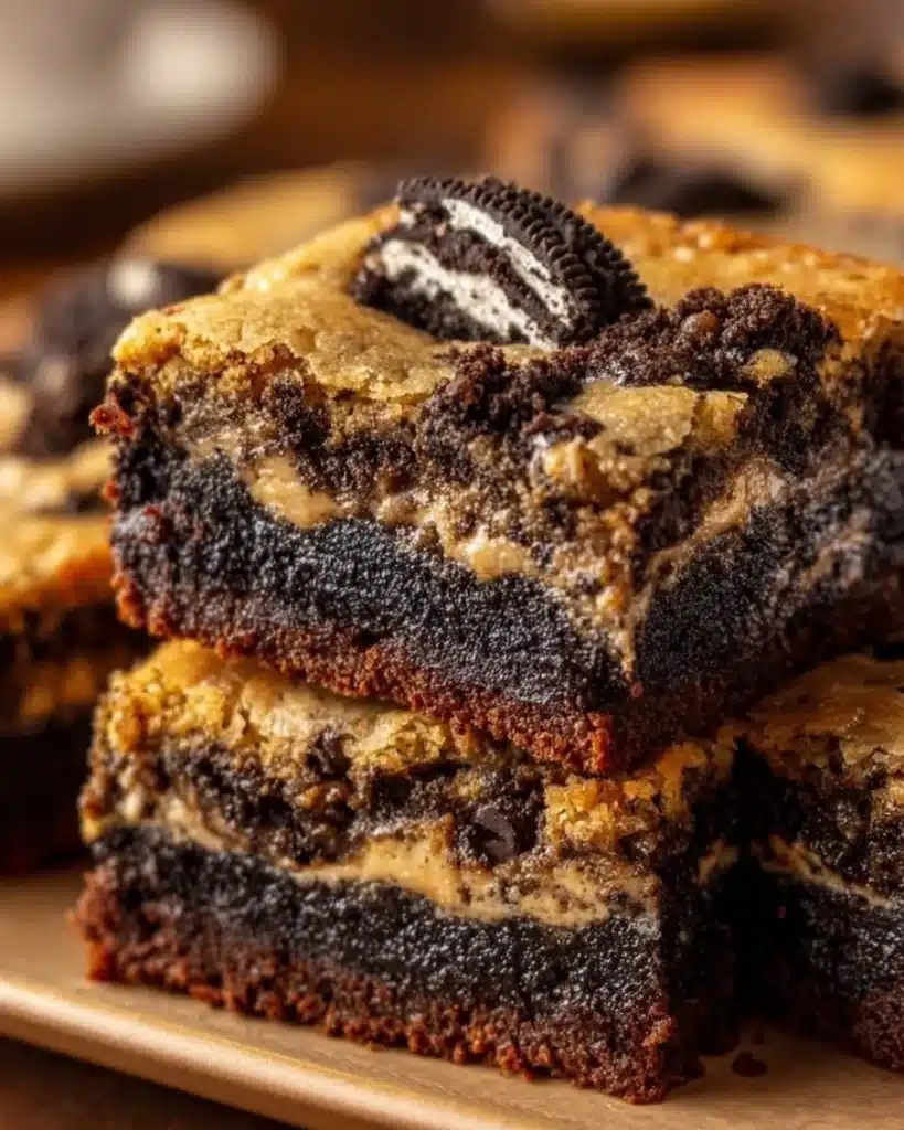 Decadent slutty brownies with layers of cookie dough and chocolate.