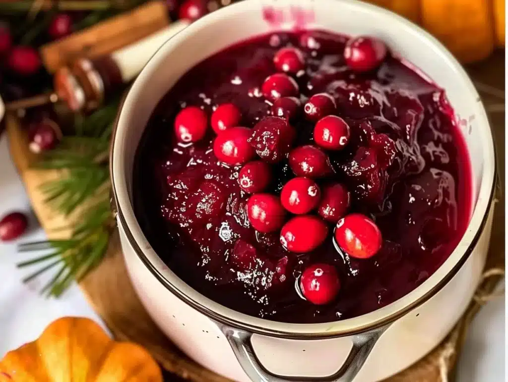 Homemade cranberry sauce served in a bowl