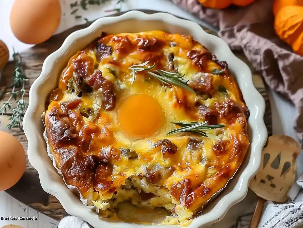 Breakfast Casserole 1 Deliciously baked breakfast casserole with eggs, cheese, and vegetables