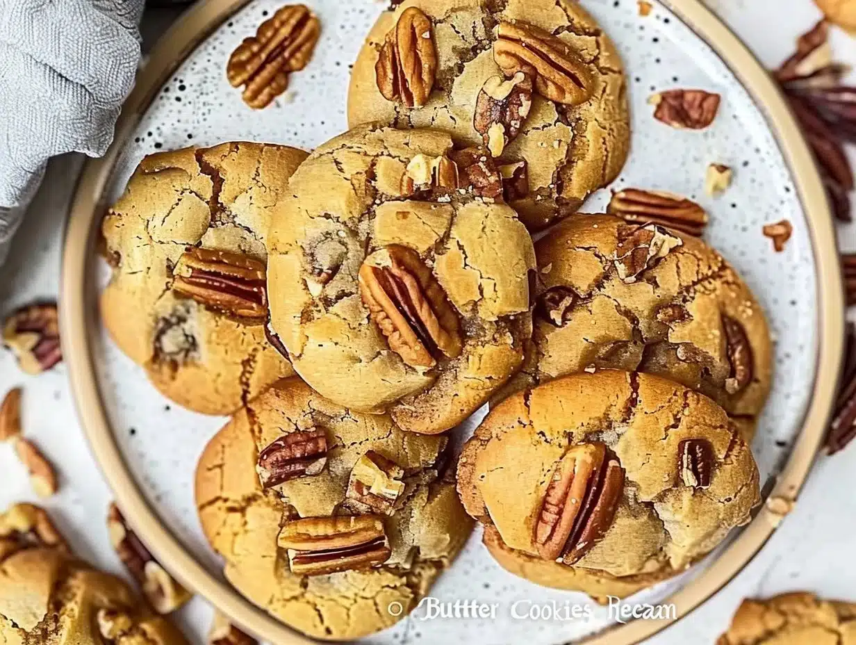 Delicious butter pecan cookies on a baking tray