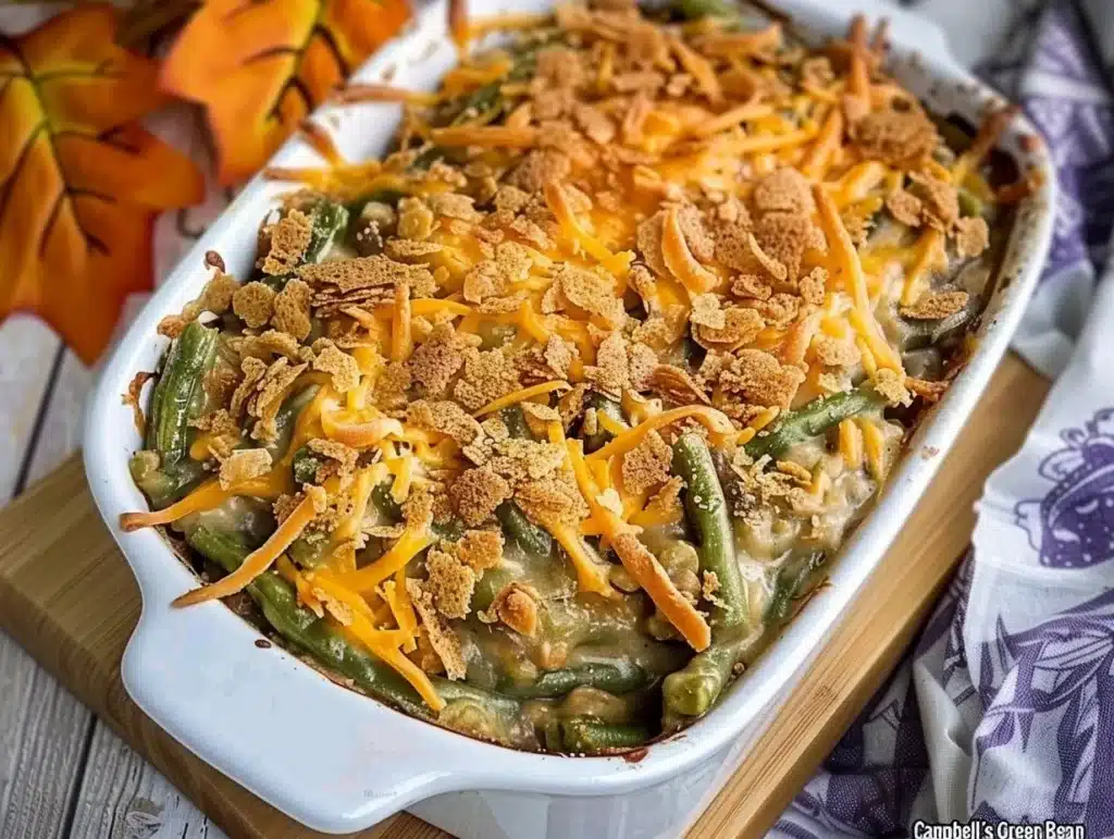 Delicious Campbell's Green Bean Casserole topped with crispy onions