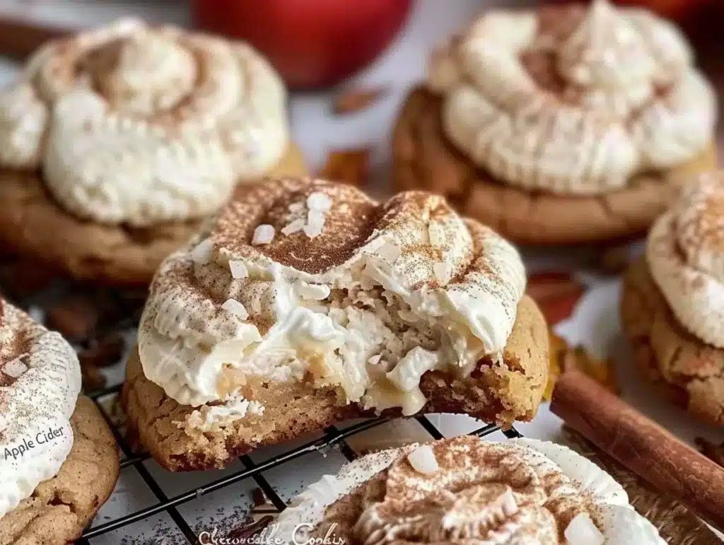 Delicious cheesecake-stuffed apple cider cookies fresh out of the oven