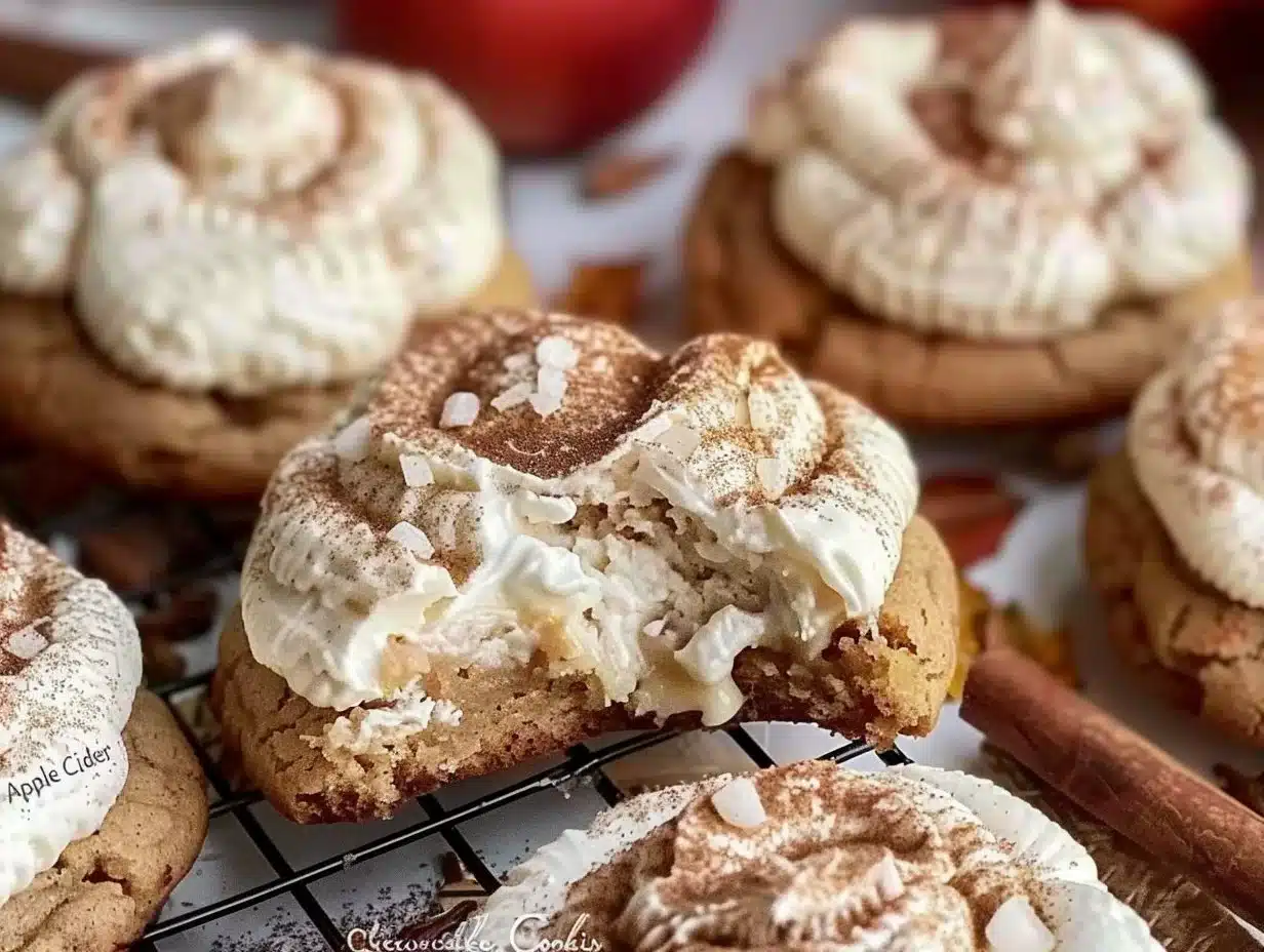 Delicious cheesecake-stuffed apple cider cookies fresh out of the oven