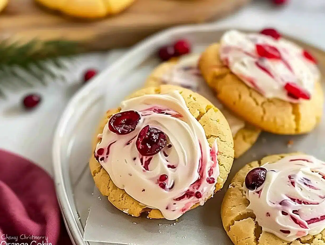 Chewy Cranberry Orange Cookies on a festive dessert platter