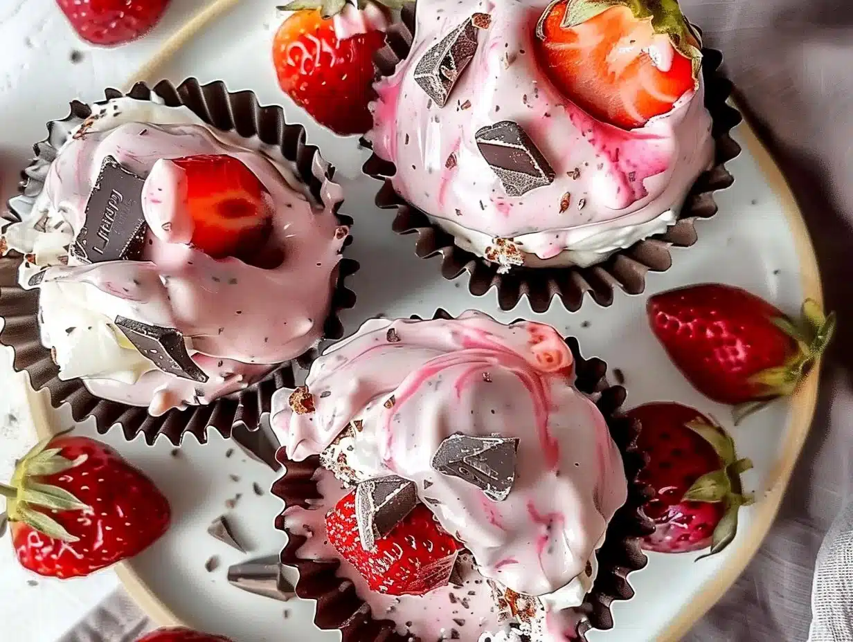 Chocolate Strawberry Yogurt Clusters 1 Chocolate Strawberry Yogurt Clusters with fresh strawberries and chocolate coating