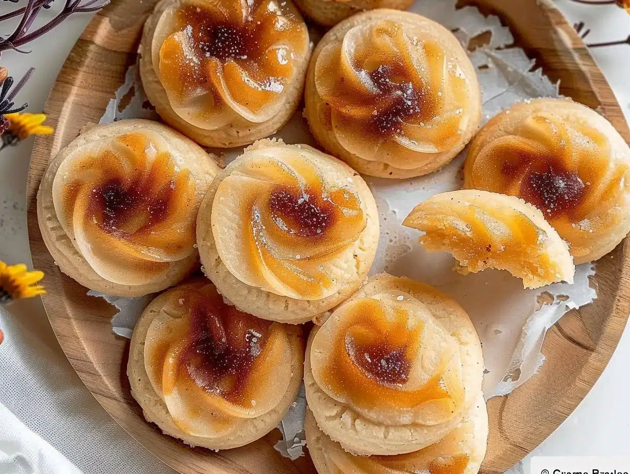 Delicious Crème Brûlée Cookies with caramelized sugar topping on a plate
