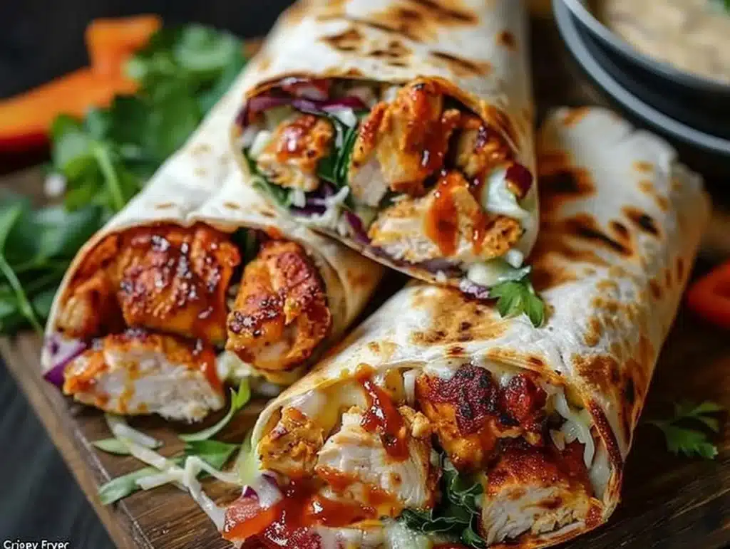 Crispy air fryer chicken and mozzarella wraps served on a plate