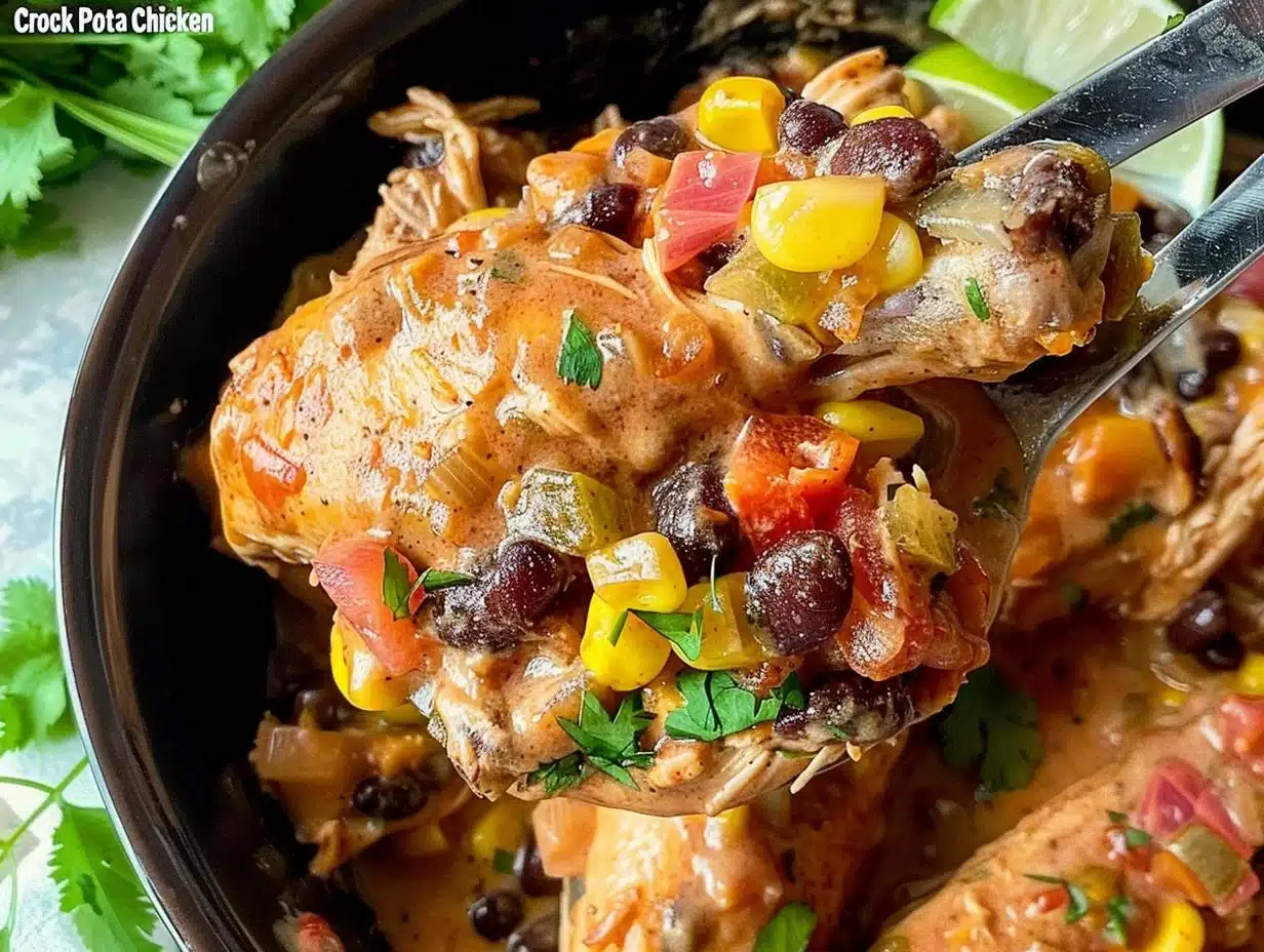 Crock Pot Fiesta Chicken with colorful ingredients and seasonings