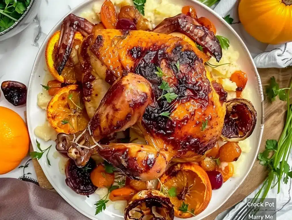 Delicious Crock Pot Marry Me Chicken served with herbs and creamy sauce.