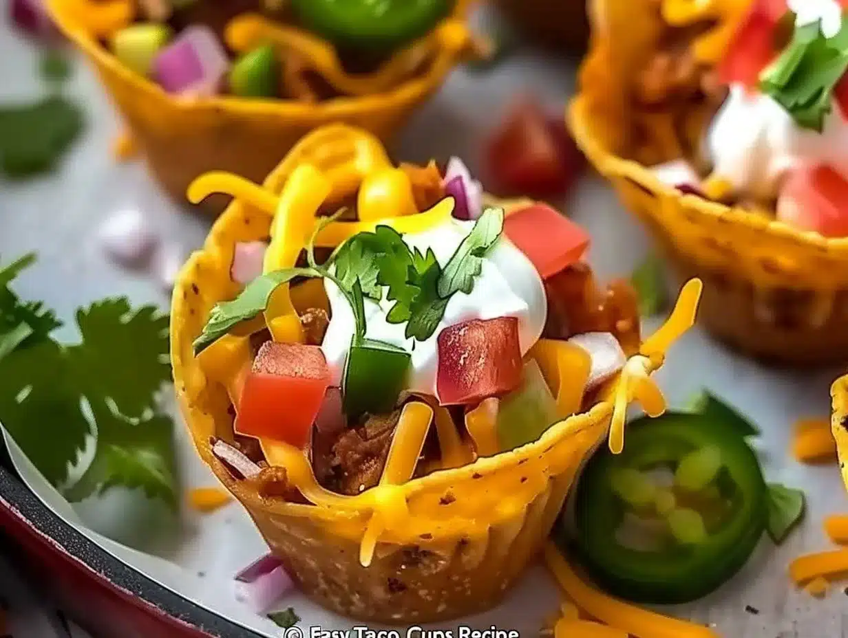 Easy Taco Cups Recipe 1 Delicious homemade taco cups ready to serve for parties and gatherings
