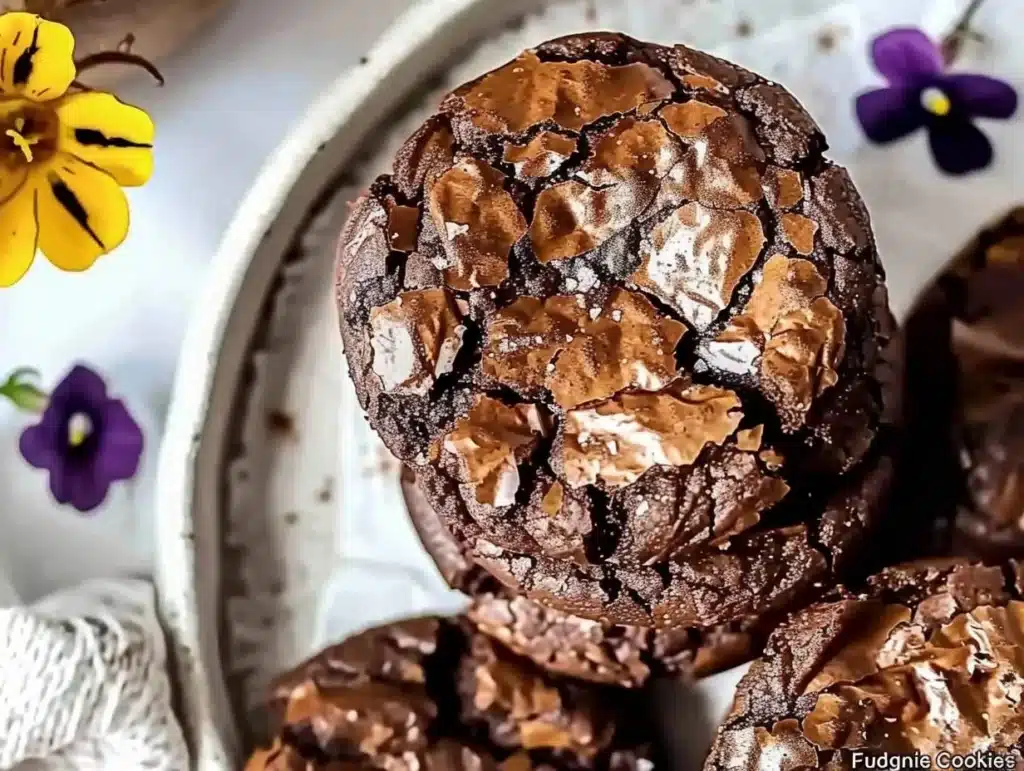 Fudgy brownie cookies on a plate ready to be enjoyed