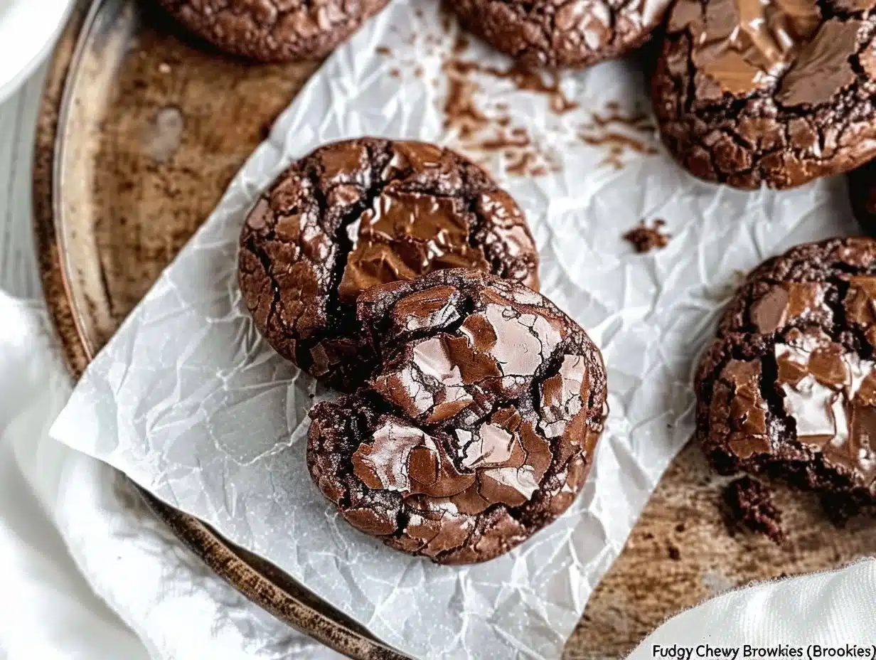 Fudgy Chewy Browkies (Brookies) 1 Fudgy chewy browkies served on a plate, blending brownie and cookie textures.