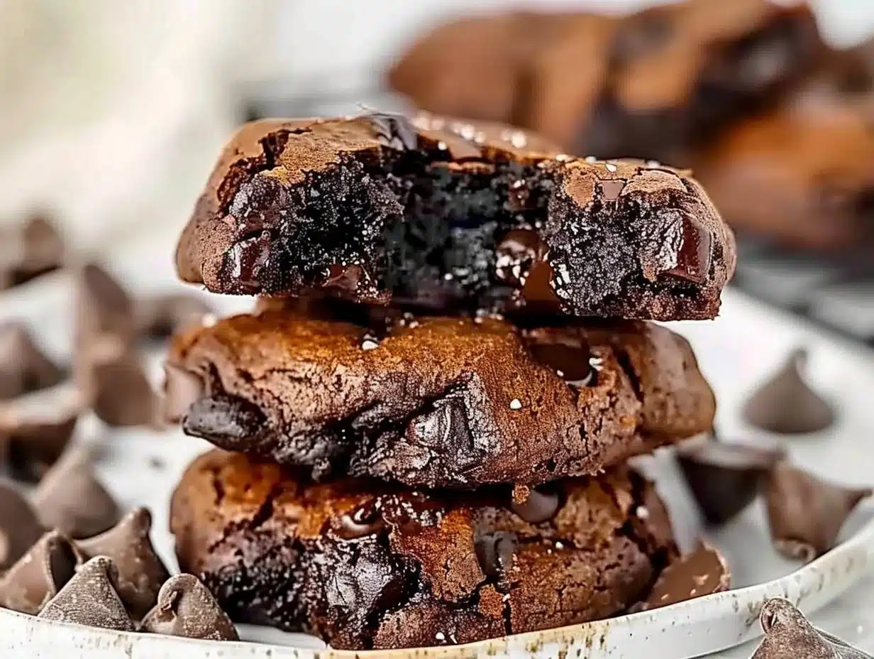 Delicious fudgy chewy brownies on a plate ready to be enjoyed.