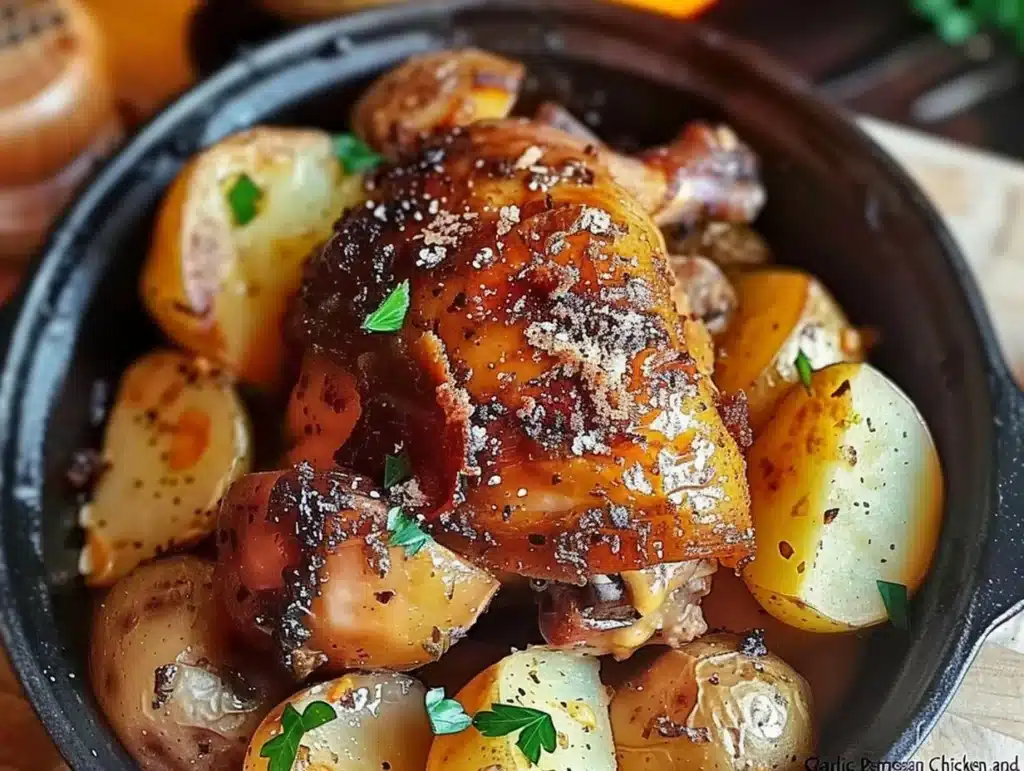 Garlic Parmesan Chicken cooked in a crockpot with potatoes