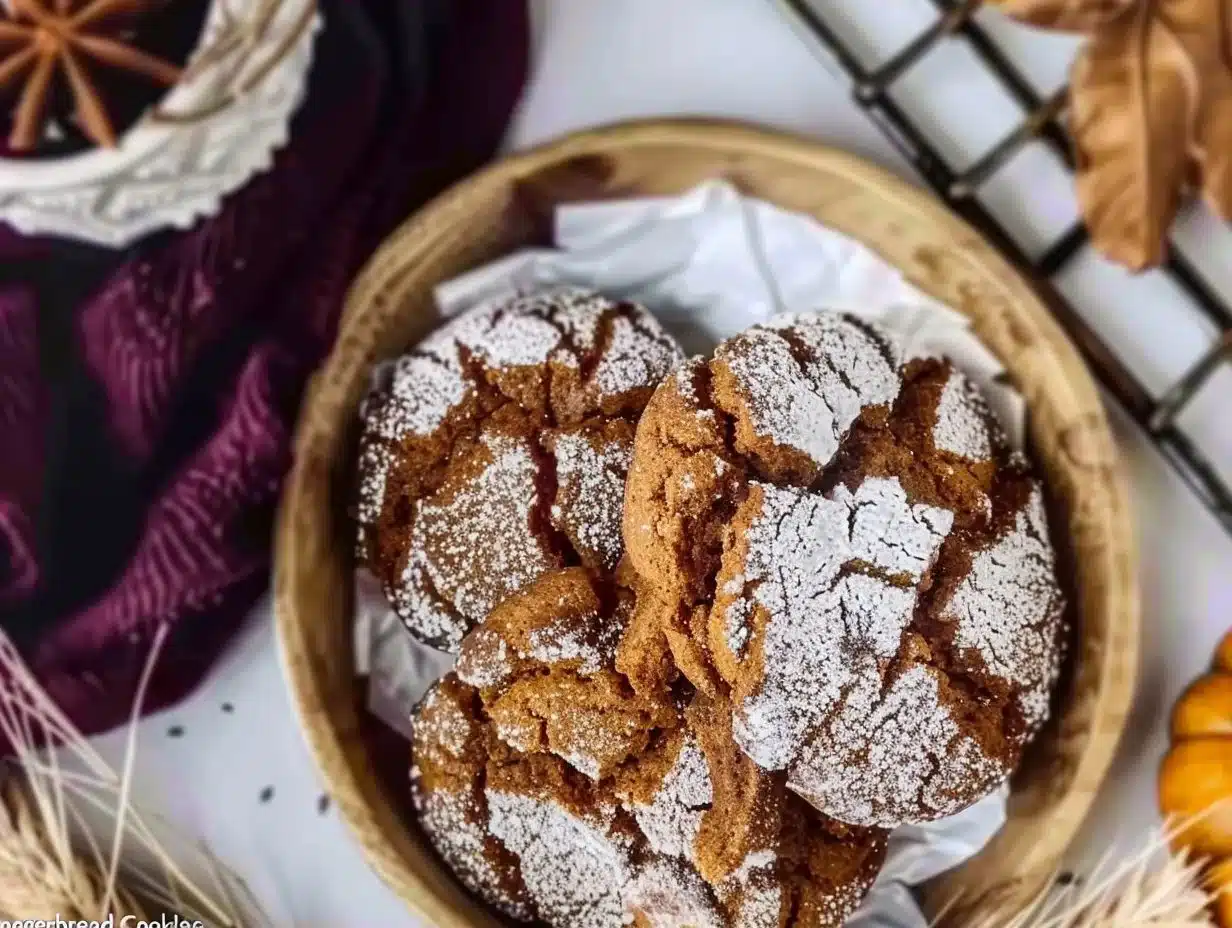 Gingerbread Crinkle Cookies 1 Delicious Gingerbread Crinkle Cookies dusted with powdered sugar.
