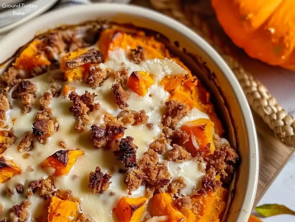 Ground turkey sweet potato bake garnished and ready to serve.