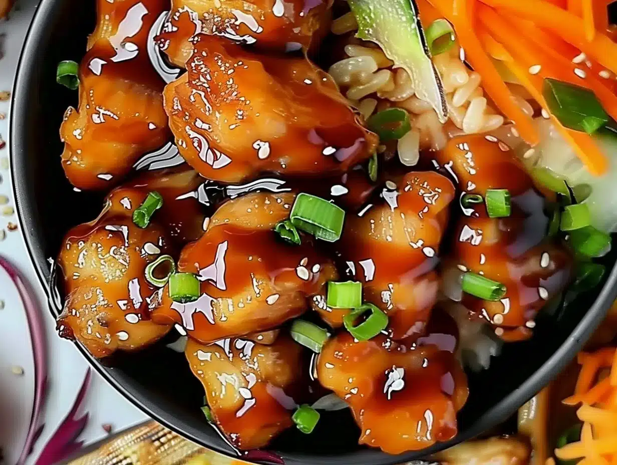 Hot Honey Chicken Bowl 1 Hot Honey Chicken Bowl with tender chicken and sweet honey drizzle.