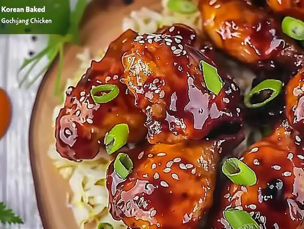 Delicious Korean Baked Honey Gochujang Chicken served with a side of vegetables