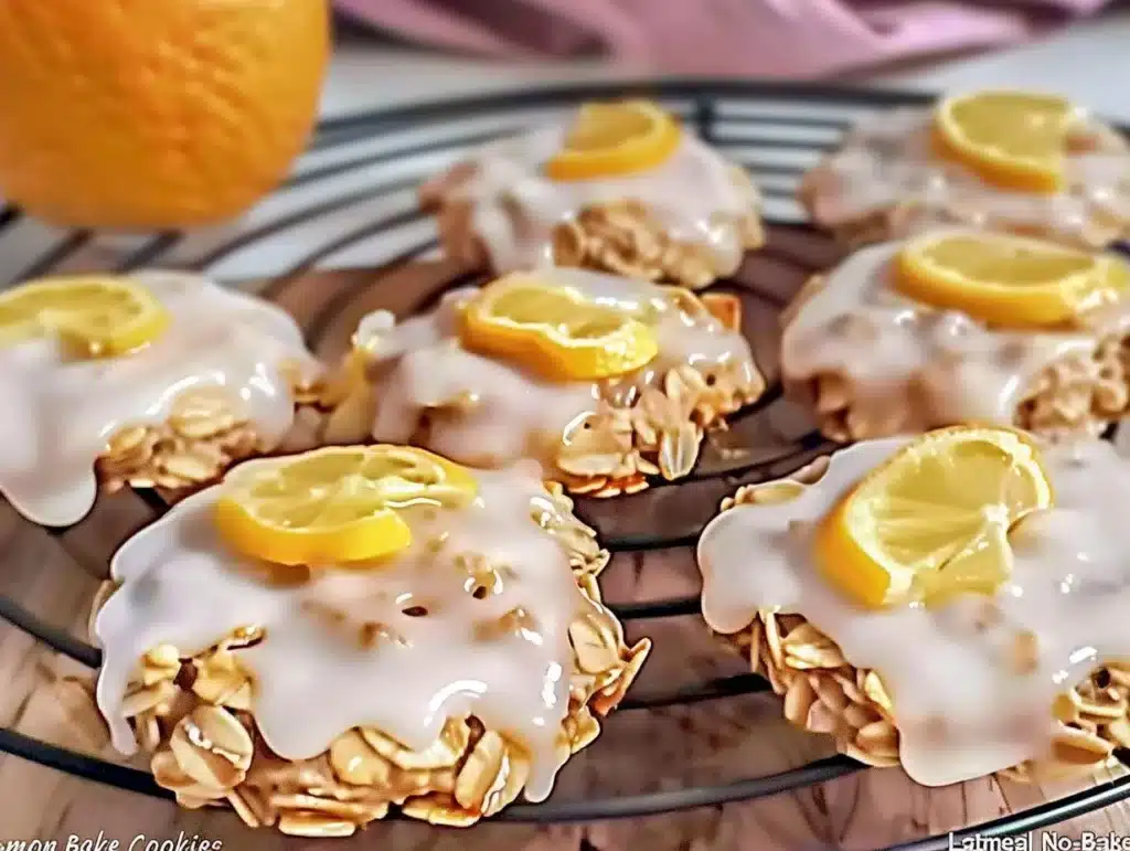 Lemon Oatmeal No-Bake Cookies displayed on a plate