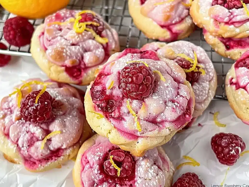 Freshly baked Lemon Raspberry Cookies with bright lemon zest and juicy raspberries