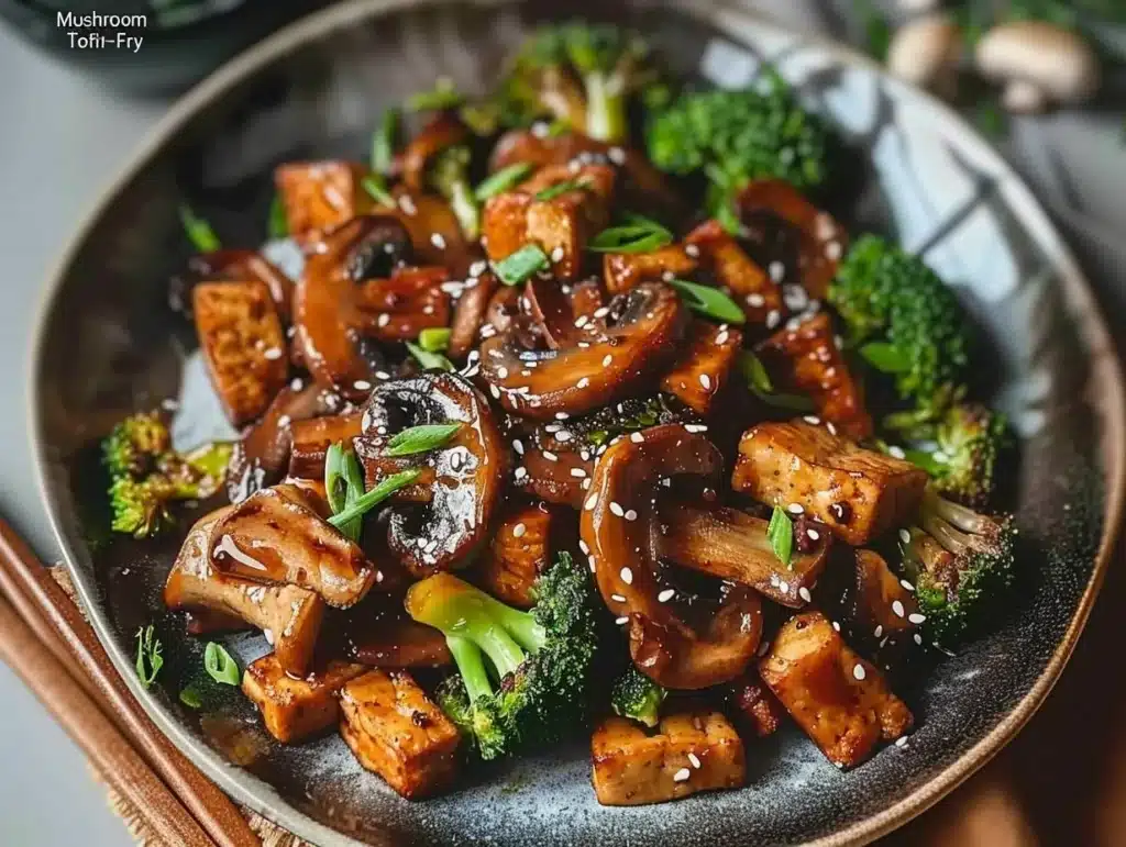 Delicious Mushroom Tofu Stir-Fry with fresh vegetables and seasonings