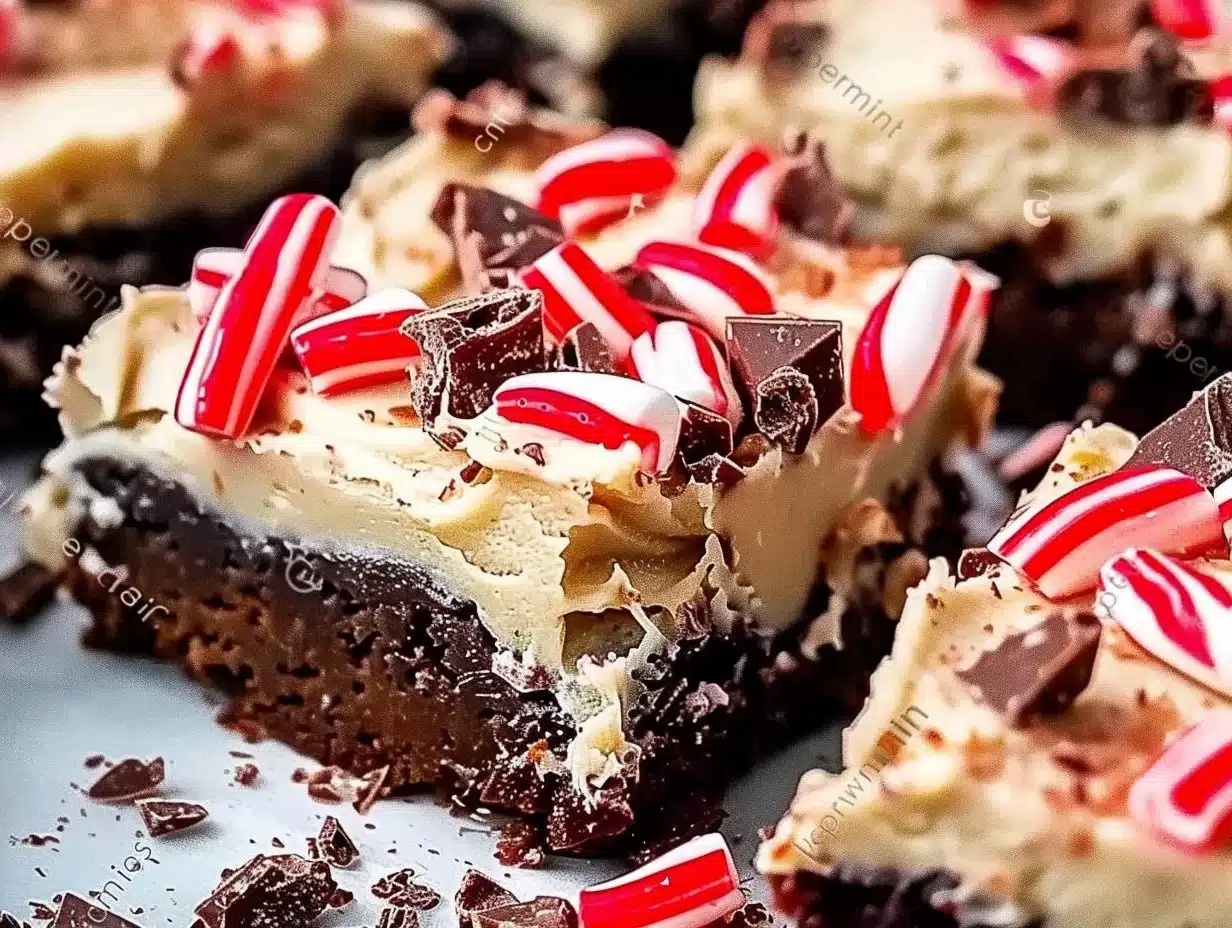 Delicious Peppermint Brownies topped with mint and chocolate drizzle
